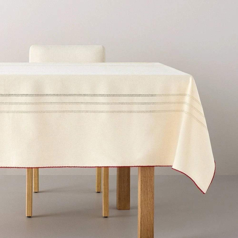 84x60 Christmas Trim Tablecloth Red/Natural - Hearth & Hand Magnolia, Target